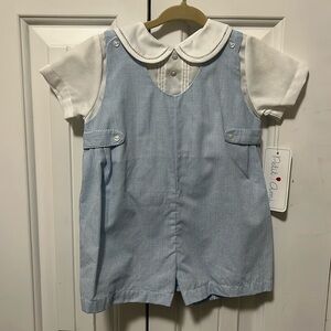 Baby blue gingham Jon Jon with hat